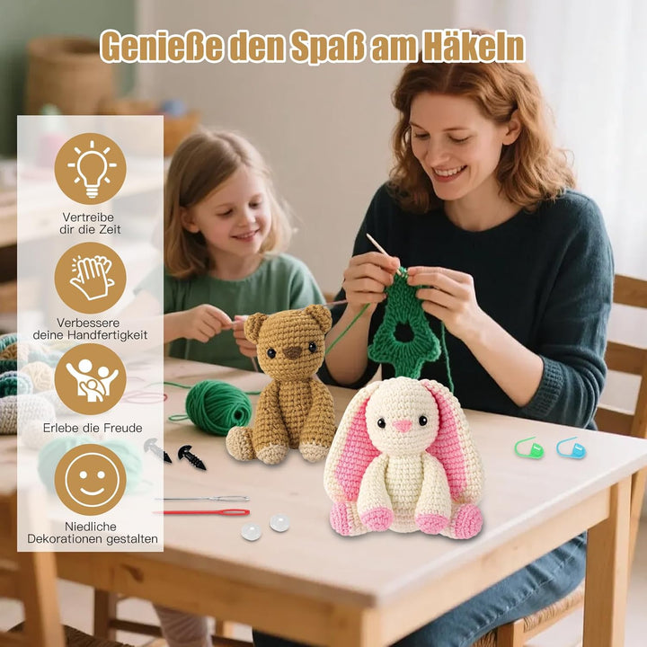 Jinfanshurich Häkelset für Anfänger, Komplettes Crochet Set mit Videoanleitung, Einfaches DIY Häkelt