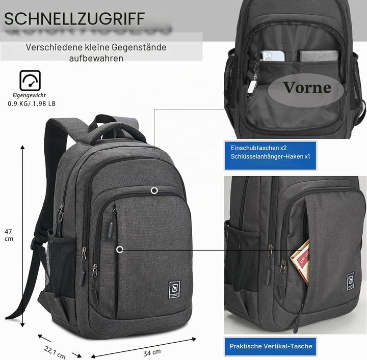 17.3 Zoll Laptop Schulrucksack Teenager Jungen und Mädchen, Rucksack Herren Gross mit Laptopfach Was