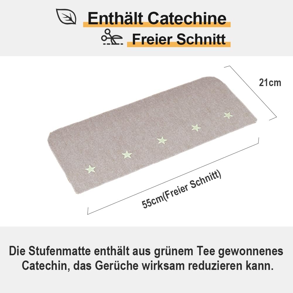 FuKuEn Beige Stufenmatten Leuchtend Waschbar Rutschmatte Treppenstufen Selbstklebend Stufenmatten Zu