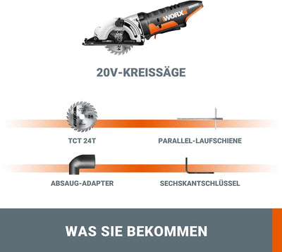 WORX WX527.9 Worxsaw Akku Handkreissäge 20V - Tauch- und Sägeschnitte bis zu 27mm, Einhandbedienung