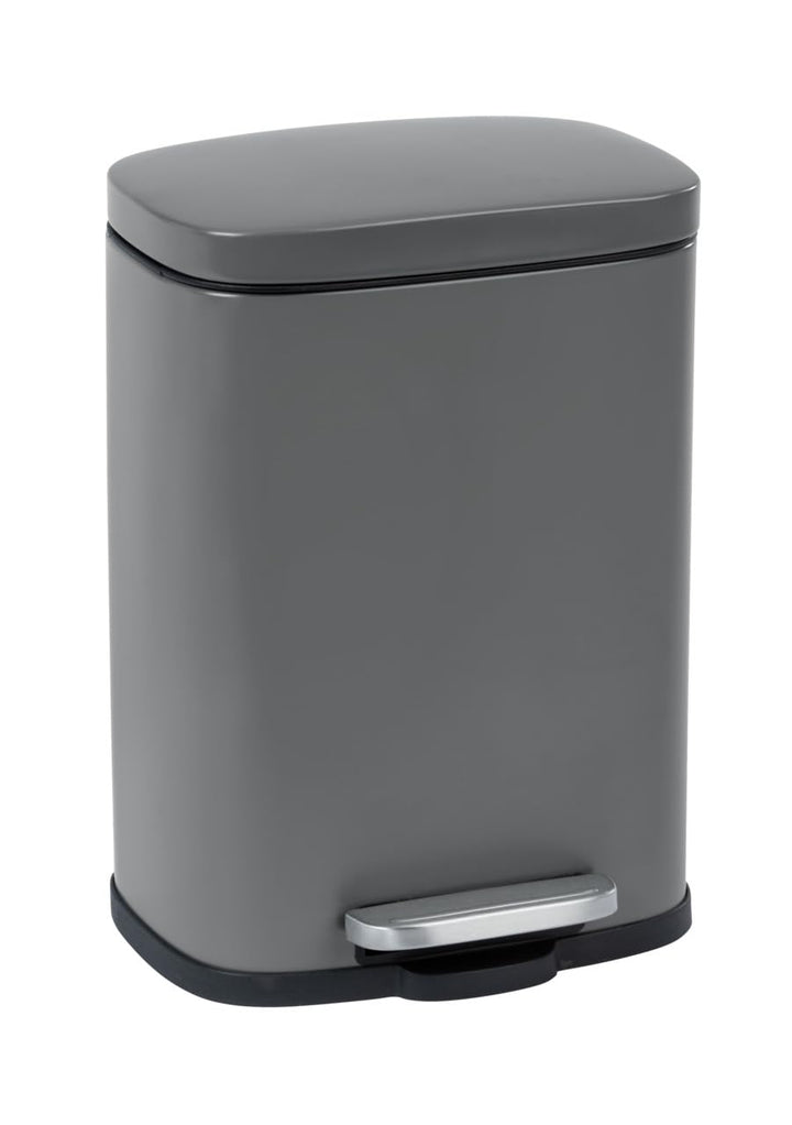 WENKO Treteimer Leno Easy-Close Grau - Mülleimer mit Absenkautomatik, Stahl, 21.5 x 19 x 29.5 cm, Gr