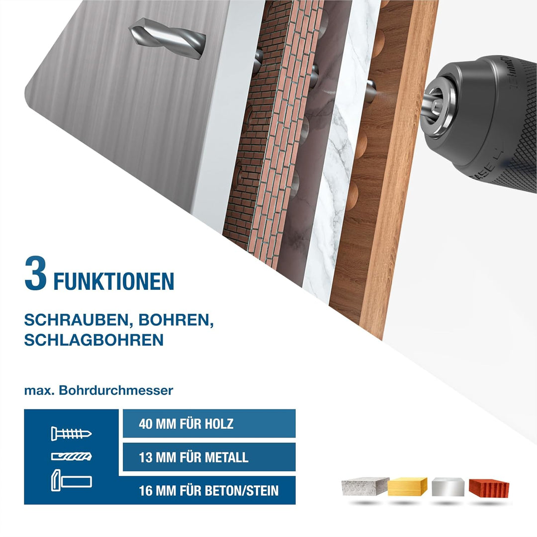 HYUNDAI Akku-Schlagbohrschrauber HD20X-60-2A1 | 20V, bürstenloser Motor, 60 Nm, 13mm Metallbohrfutte