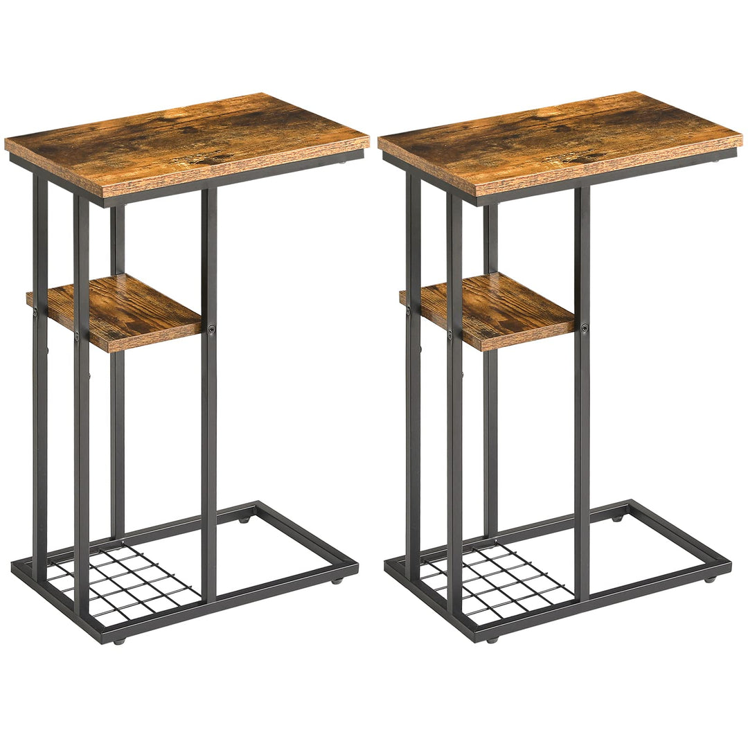 YMYNY Beistelltisch 2er-Set, Kaffeetisch mit Lagerregal, Drahtgeflecht, Eleganter Sofatisch, für Kaf