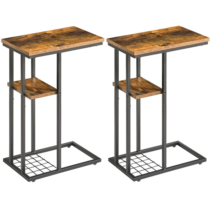 YMYNY Beistelltisch 2er-Set, Kaffeetisch mit Lagerregal, Drahtgeflecht, Eleganter Sofatisch, für Kaf