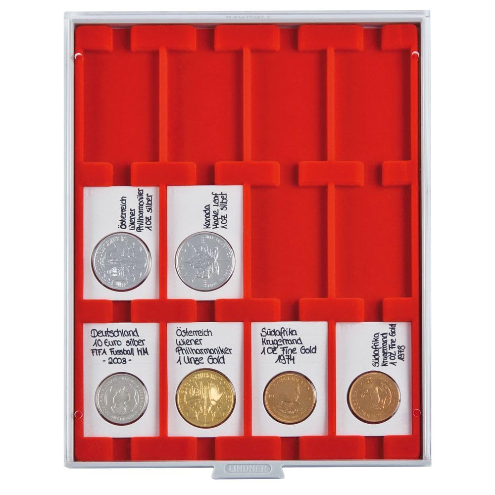 LINDNER Das Original Münzbox Standard mit 12 rechteckigen Fächern für REBECK Coin L Münzrähmchen 75x