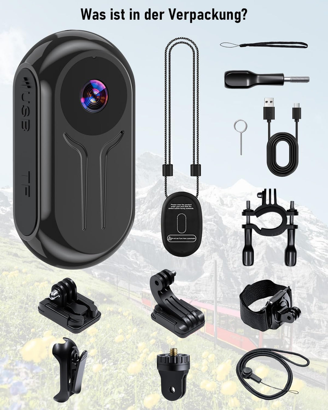 Action Cam 2K, Mini Bodycam Körperkamera, 120°Action Camera Helmkamera Motorrad Fahrrad, Tragbare PO