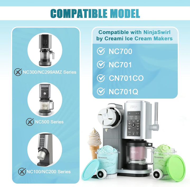 4 Stück Ersatz für Ninja Creami Swirl Behälter NC701EU 480ML, BPA-frei & Spülmaschinenfest, Ersatzbe