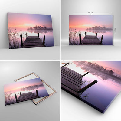 Bilder auf Leinwand 100x70cm Leinwandbild Morgen Sonnenaufgang Nebel See Gross Wanddeko Bild Schlafz