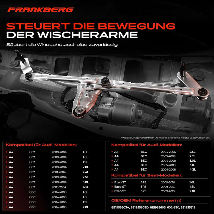 Frankberg 1x Scheibenwischer Wischergestänge ohne Motor Vorne Kompatibel mit A4 8E2 Stufenheck 2003-
