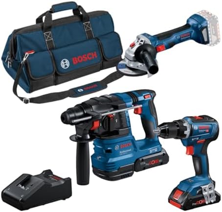 Bosch Professional 18V System Combo Kit: Bohrschrauber GSR 18V-55 + Winkelschleifer GWS 18V-7 + Bohr