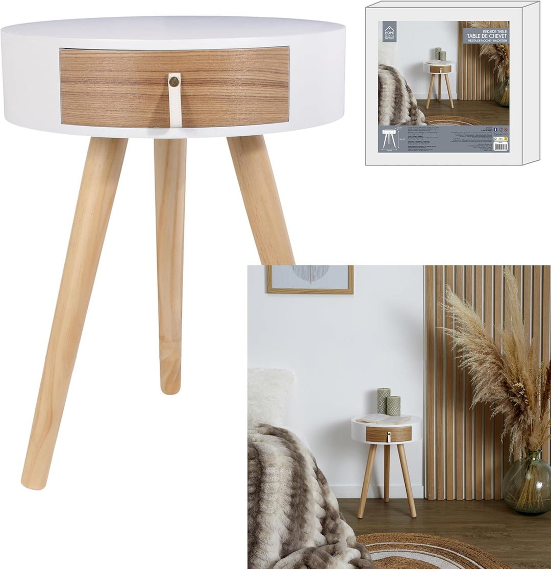 Home Deco Factory HD6201 Nora Nachttisch, Möbel, für Schlafzimmer, Holz/MDF, 35 x 35 x 46,5 cm, Weis