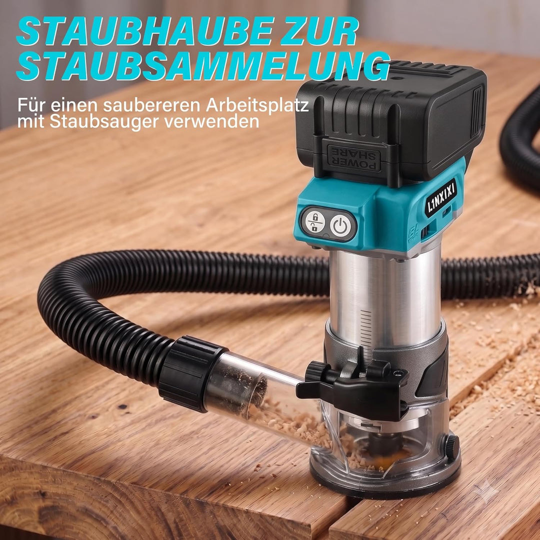 Akku Oberfräse für Makita 18V LXT Akku, 800W Bürstenloser Oberfräse mit 5 Geschwindigkeiten, MAX.300