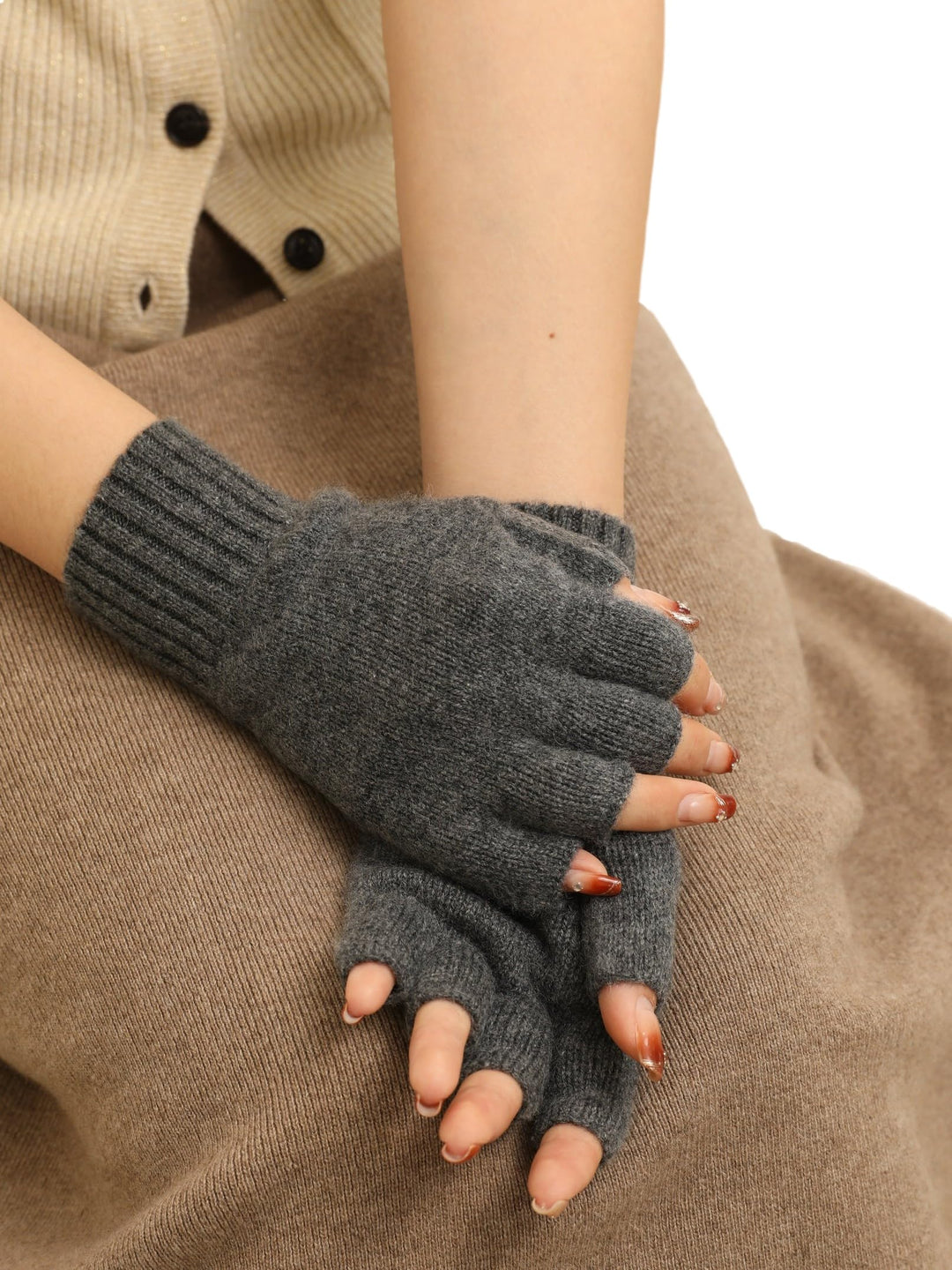 Prettystern Unisex Kaschmir-Wolle Halbfinger kurzfingerhandschuhe Fingerlinge Handschuhe für Herren:
