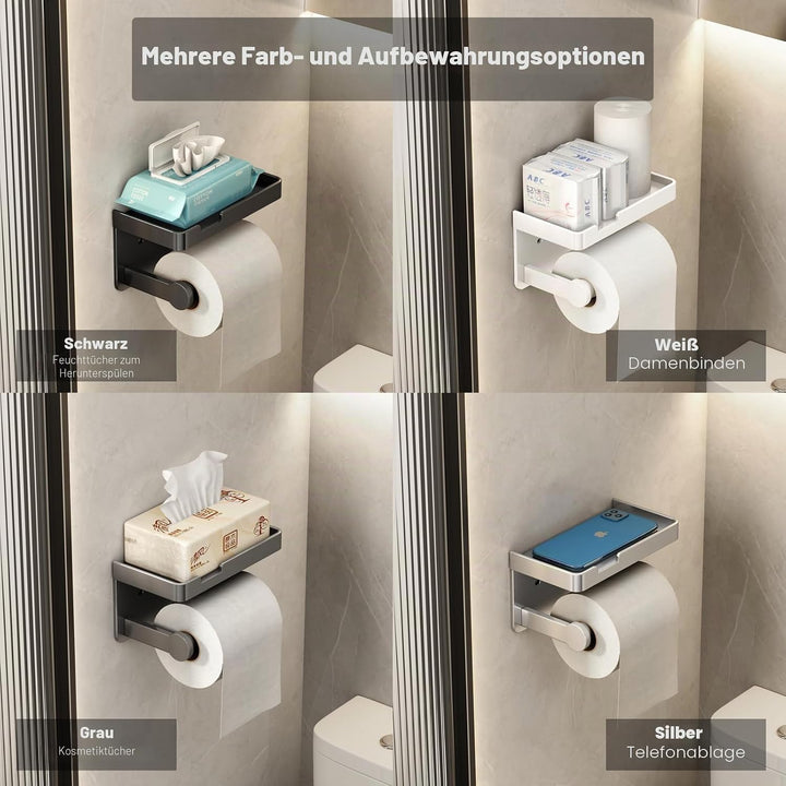 VOLDRA Toilettenpapierhalter mit Telefonablage, selbstklebend oder schraubbar Klopapierhalter, rostf