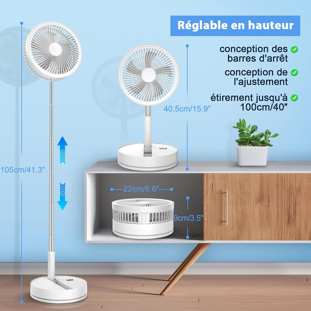 LBSTP 8 Zoll Ventilator Faltbarer mit Fernbedienung, 8000mAh Akku USB Standventilator Fans Tragbarer