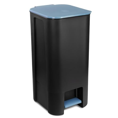 Treteimer Set 40L Blau, Tretmülleimer mit Pedal, Mülleimer, Mülltrennsystem für Papier, Kunststoff u
