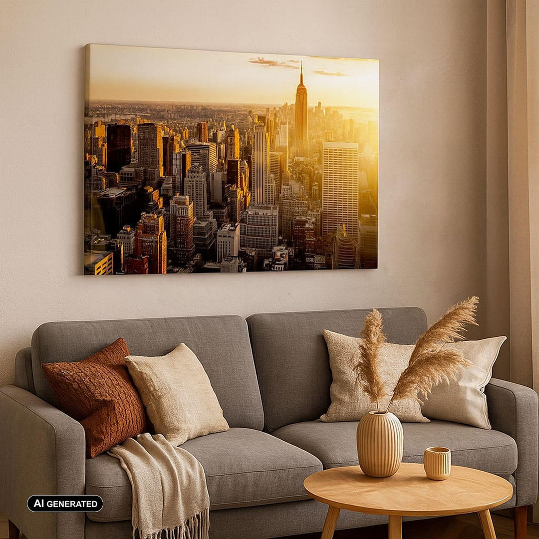 Bilder auf Leinwand 100x70cm Leinwandbild New York Wolkenkratzer Manhattan Gross Wanddeko Bild Schla