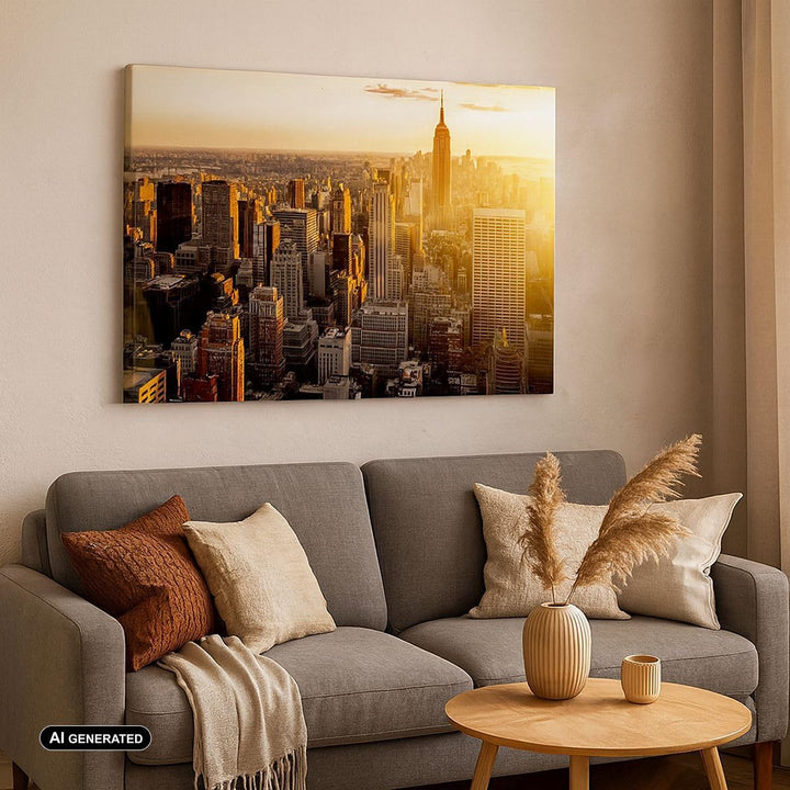 Bilder auf Leinwand 100x70cm Leinwandbild New York Wolkenkratzer Manhattan Gross Wanddeko Bild Schla