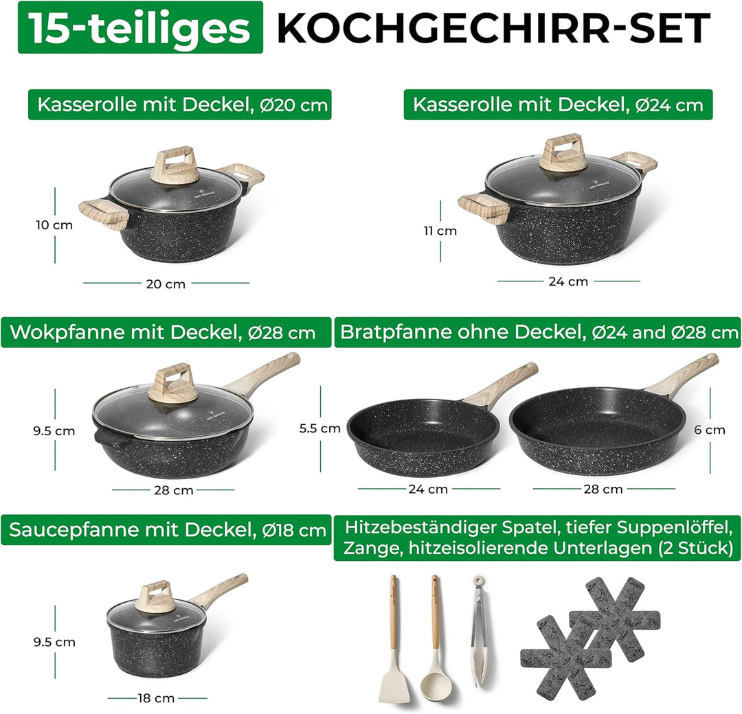 JUST PERFECTO Induktions Töpfe Set 15 pcs - Pfannenset mit deckel - Induktions Töpfe Set - töpfe & p