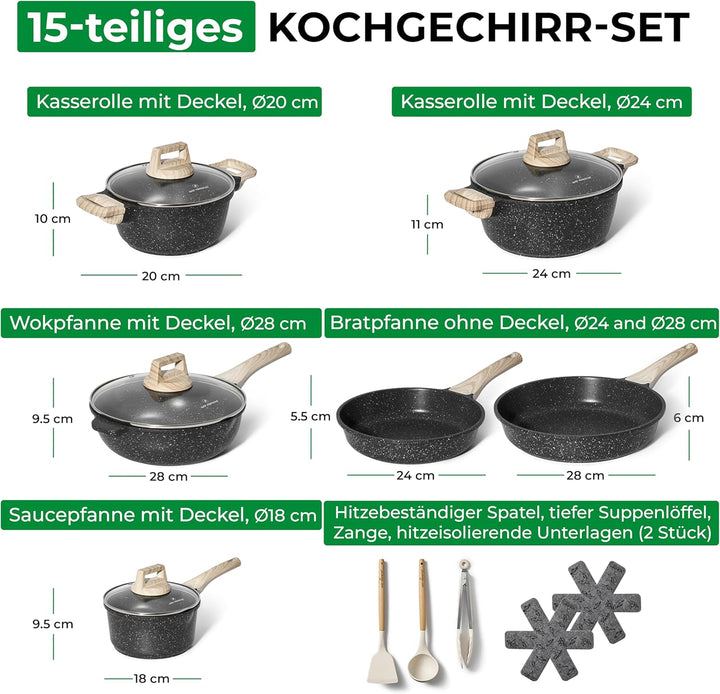 JUST PERFECTO Induktions Töpfe Set 15 pcs - Pfannenset mit deckel - Induktions Töpfe Set - töpfe & p