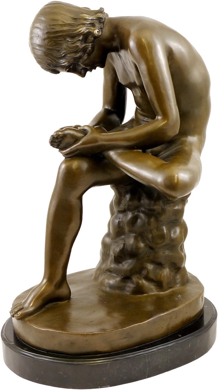 Spinario Bronzestatue - Der Dornauszieher Skulptur - signiert Milo - Antikes Motiv der Bildenden Kun