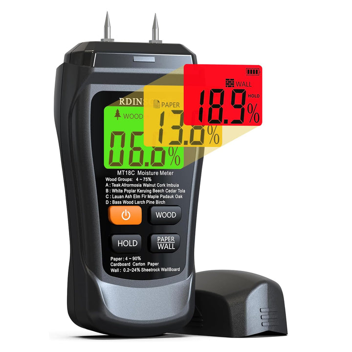 Feuchtigkeitsmessgerät Pin-Typ Holzfeuchtemessgerät Feuchtemessgerät Mauerwerk mit Farb-LCD-Display
