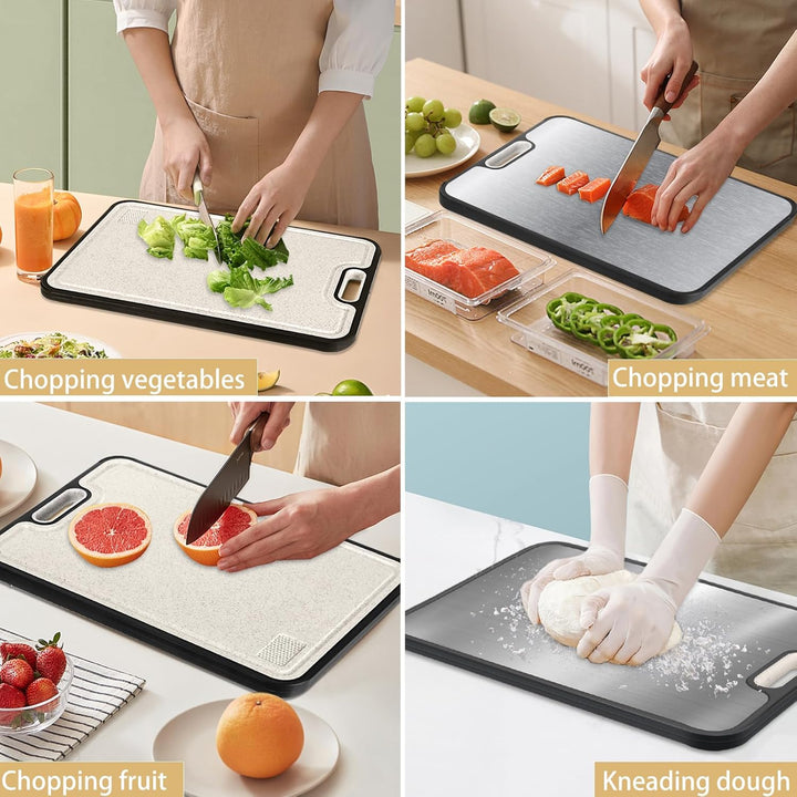 Schneidebrett, grosses Edelstahl schneidebrett,Reisschalen-Faser,Cutting Board mit Saftrutsche,rutsc