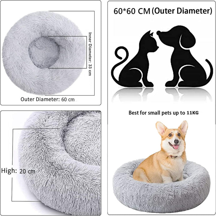 Katzenbett Rund, 60CM Katzenbett Flauschig Haustierbett Waschbar Hundebett Weiches Plüsch Katzenkörb