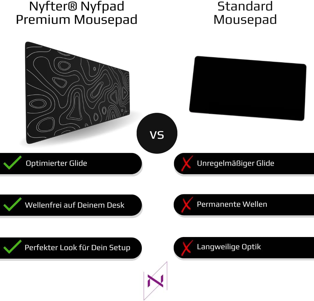 Nyfter - XXL Gaming Mauspad Black im Topography Design 900 x 500mm Premium Mousepad Size Gross vernä