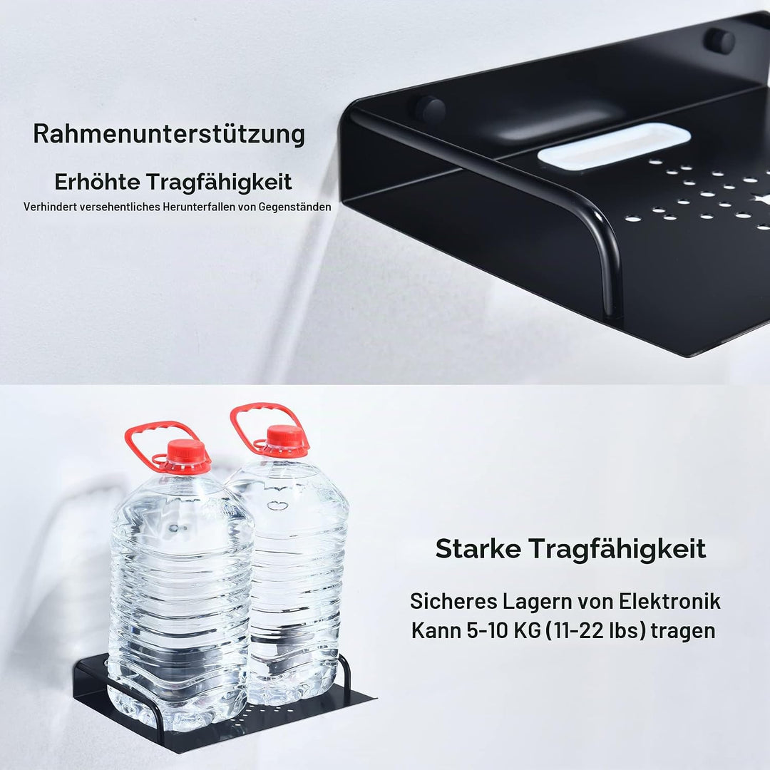 Wandregal Schwarz für Router Kleiner Beamer Wandhalterung, TV Boxen Halterung, Metall Regal Wand für