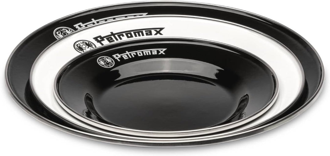 Petromax Emaille Teller schwarz 2 Stück (26 cm) | hochwertiger Edelstahlrand | hygienisch | leicht |