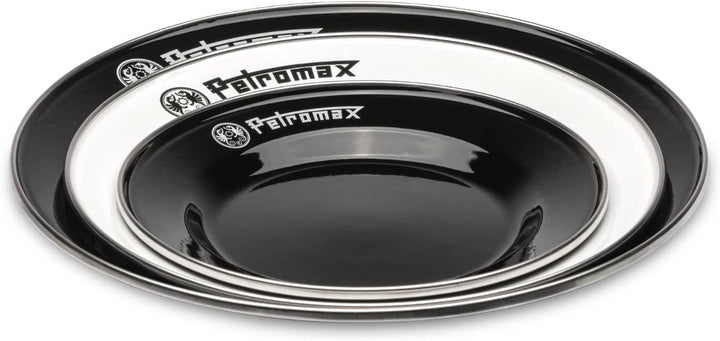Petromax Emaille Teller schwarz 2 Stück (26 cm) | hochwertiger Edelstahlrand | hygienisch | leicht |