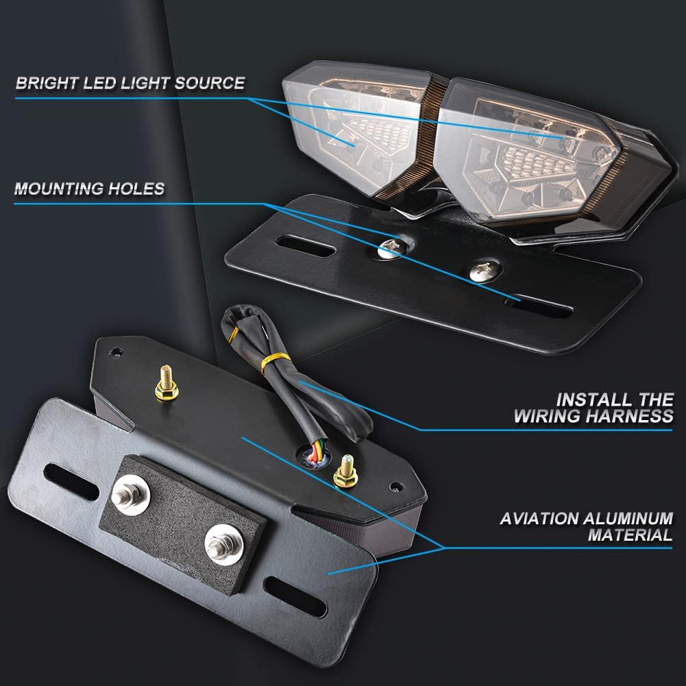 KATUR Universal Motorrad Integriertes Bremslicht RüCklicht Blinker Kennzeichenbeleuchtung (Rauch Lin