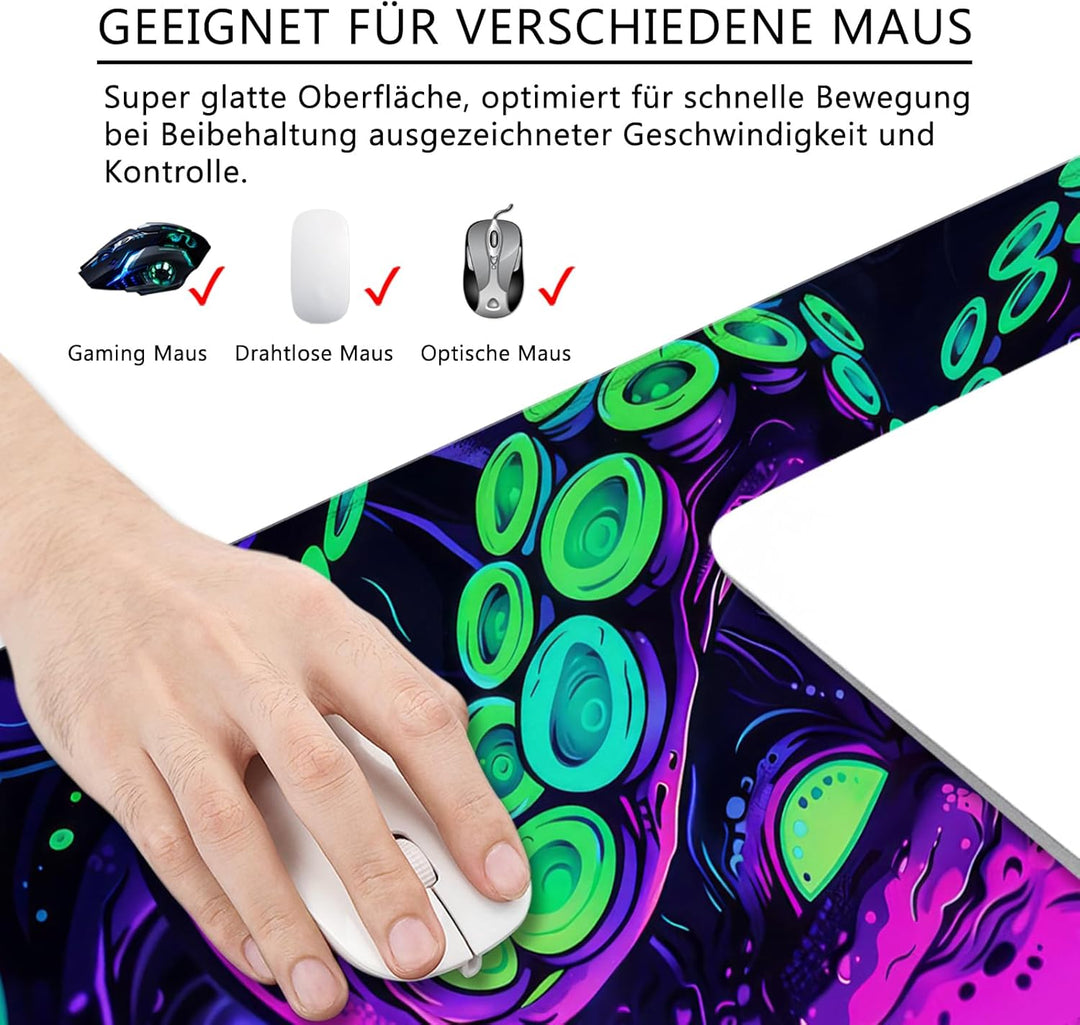 Mauspad Octopus Schreibtischunterlage Violett 80x30cm Mousepad XL Gross Mauspad Ozean, Computer PC T