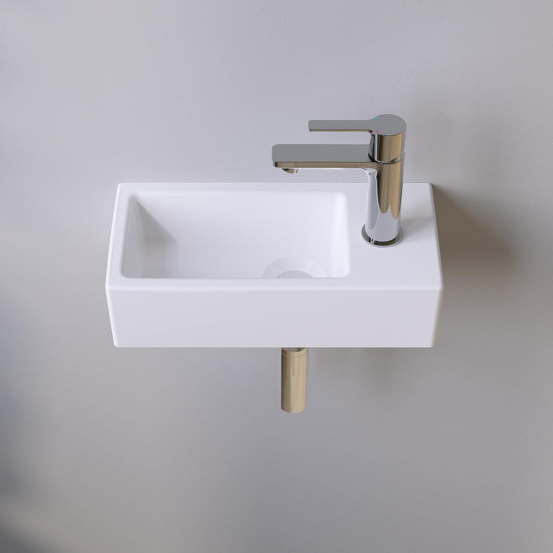 Waschbecken Keramik Waschtisch Hängewaschbecken klein Handwaschbecken Weiss Eckig 40 x 20 cm Badezim