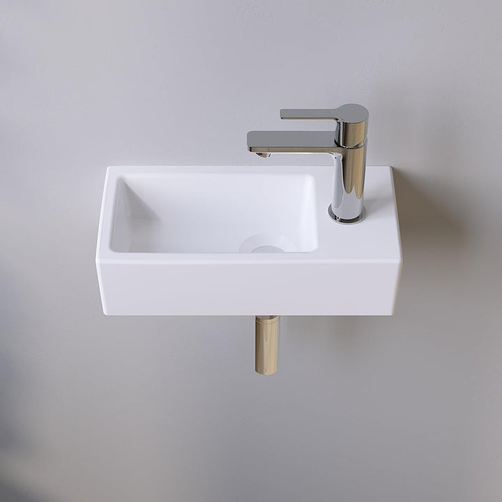Waschbecken Keramik Waschtisch Hängewaschbecken klein Handwaschbecken Weiss Eckig 40 x 20 cm Badezim