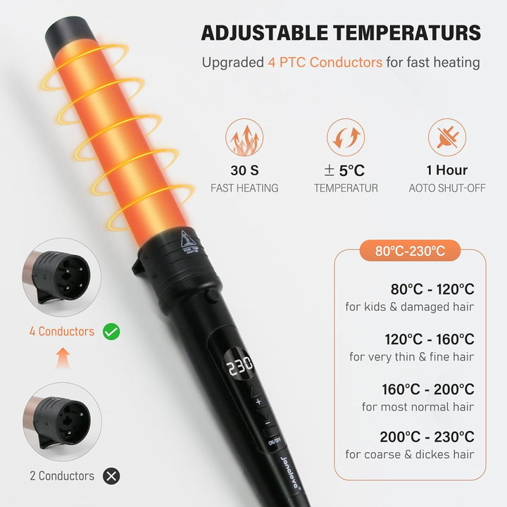 9-32mm Lockenstab mit Verschiedenen Aufsätzen - janelove 6 in 1 Lockenstab für Kurze Haare Grosse Lo