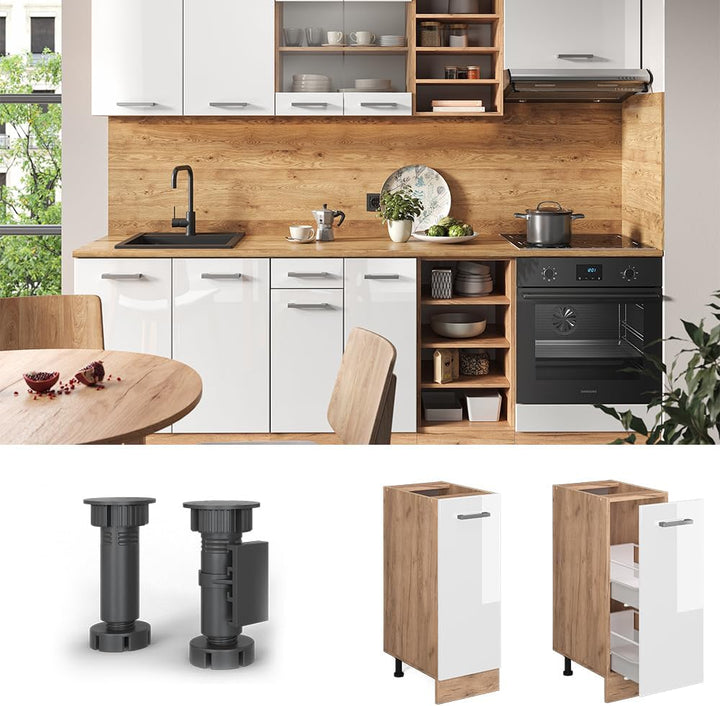 Vicco Apothekerschrank R-Line, Weiss Hochglanz/Goldkraft Eiche, 30 cm ohne Arbeitsplatte Weiss Hochg