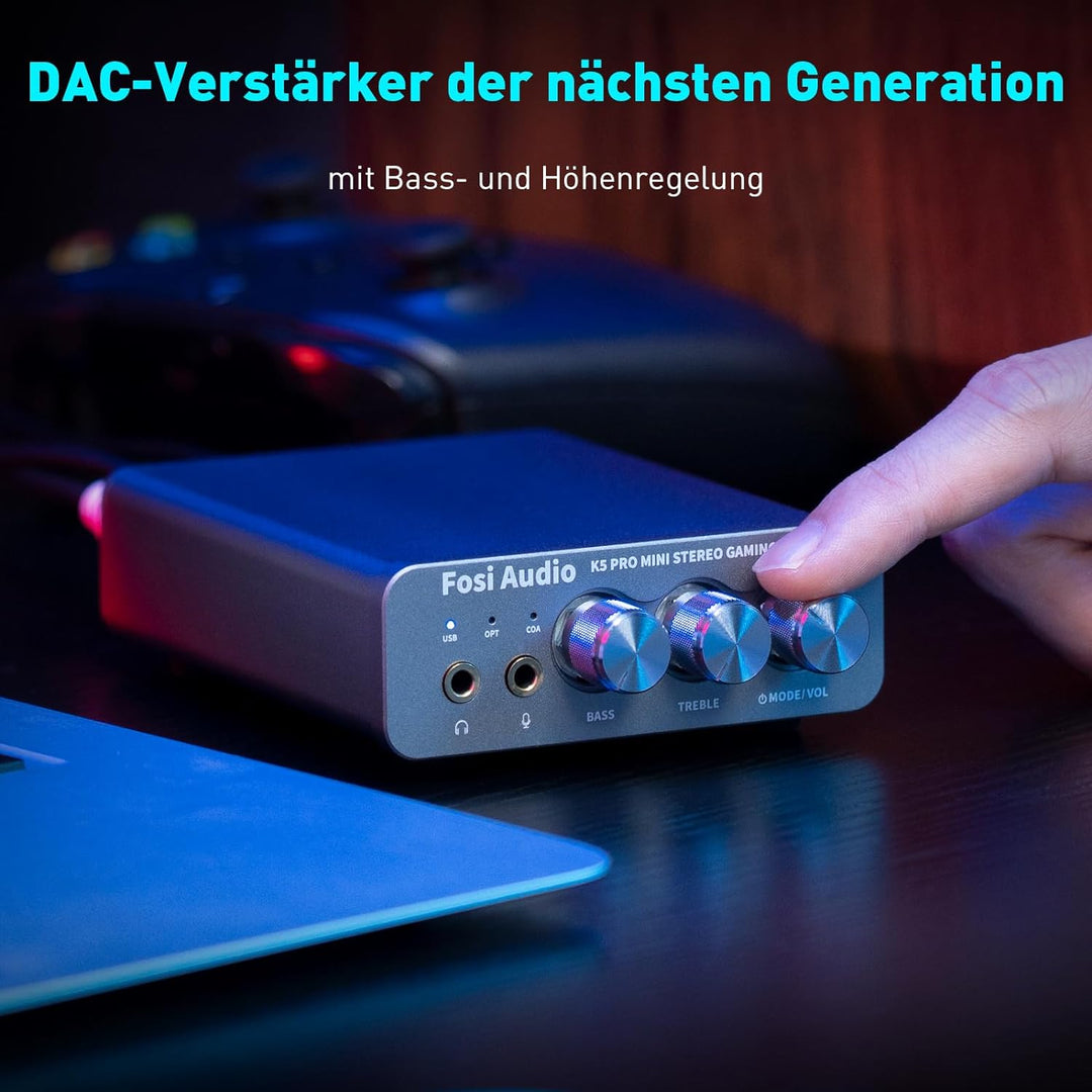 Fosi Audio K5 Pro Gaming DAC Kopfhörer Verstärker Mini Hi-Fi Stereo Digital-zu-Analog Audio Konverte