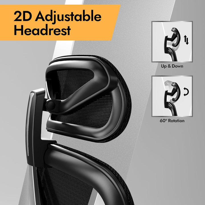 Ergonomischer Bürostuhl mit 3D Lendenstütze & 3D verstellbaren Armlehnen – V-förmiges Rücken-Design,