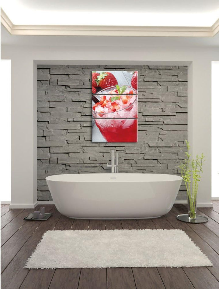 Pixxprint Leckerer Erdbeercocktail 3-Teiler Leinwandbild 120x80 Bild auf Leinwand
