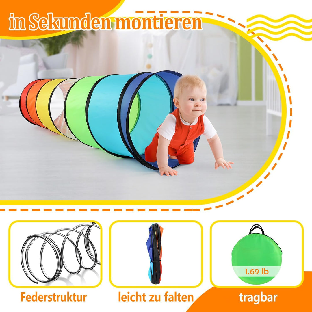 Wilwolfer Tunnel für Kinder - Spielzelt für Draussen mit Mesh-Seiten - 180cm Tunnel für Kinder motor