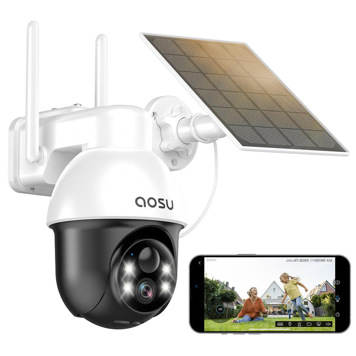 AOSU 2K Solar Überwachungskamera Aussen Akku, Kamera Outdoor mit 360°-Überwachung, Automatischer Per
