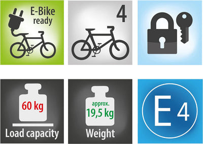 EUFAB 11556 Fahrradträger AMBER 4, E-Bike geeignet, teilweise vormontiert, Diebstahlschutz, für 4 Fa