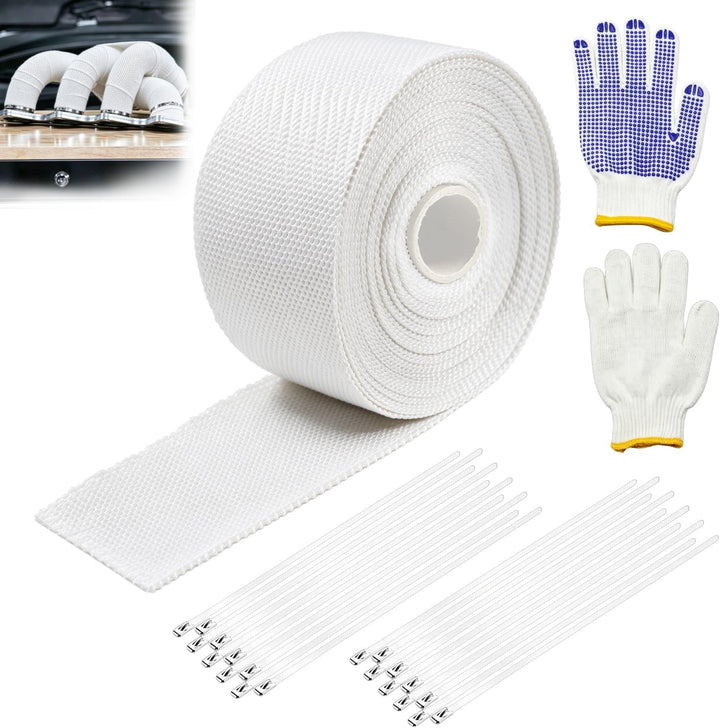 25 m x 5 cm Glasfaser Auspuff Dichtband Set bis 500 °C mit Zubehörs