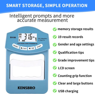 Digitaler Handkraftmessgerät 396lb/180kg, Dynamometer Digital, Electronic Hand Dynamometer, Elektron