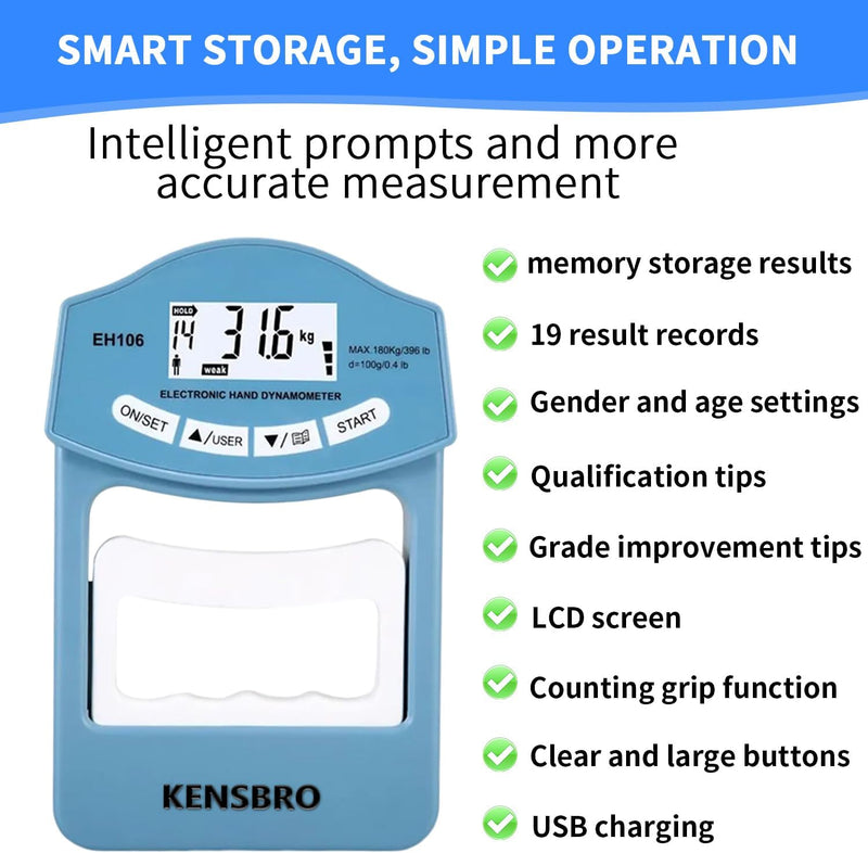 Digitaler Handkraftmessgerät 396lb/180kg, Dynamometer Digital, Electronic Hand Dynamometer, Elektron