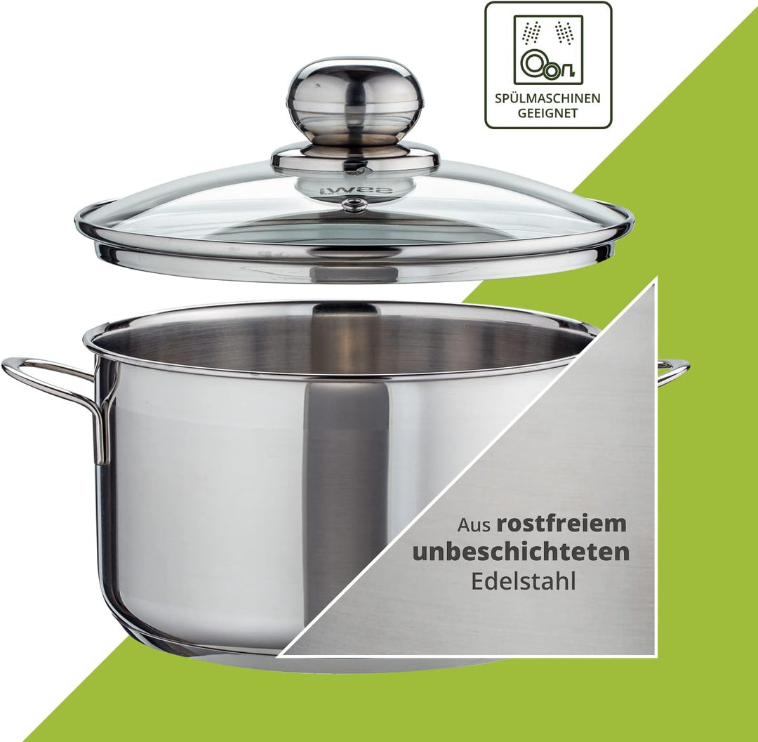 Level One Topf Edelstahl 20 cm Kochtopf Induktion 3,6 L Fleischtopf & Bratentopf mit Glasdeckel für