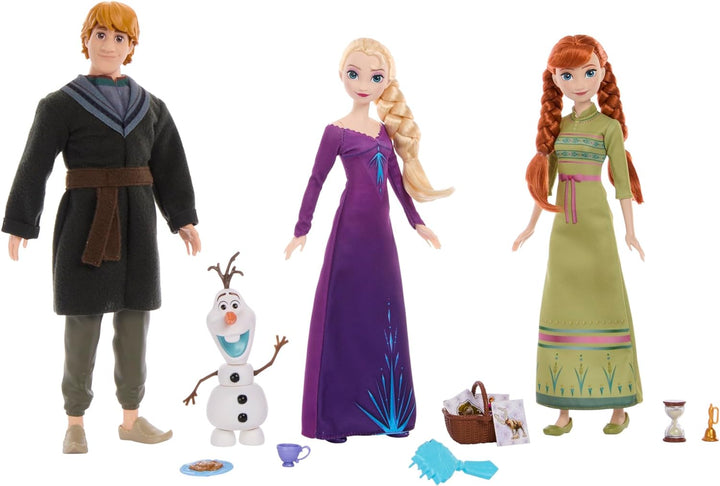DISNEY Frozen Die Eiskönigin - Party Set mit beweglicher Anna, Elsa und Kristoff Puppen, Schneemann