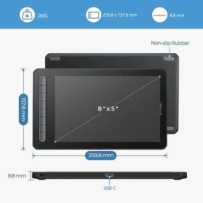 XPPen Deco M 8x5 Zoll Grafiktablett mit X3 Stylus, Stifttablett mit 8 Tasten, Pen Tablet, Digitales